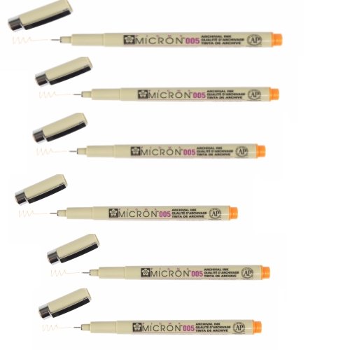 6 Sakura Pigma Micron Pens Tip Size 005 (0.20mm Line Width: 8 Ink